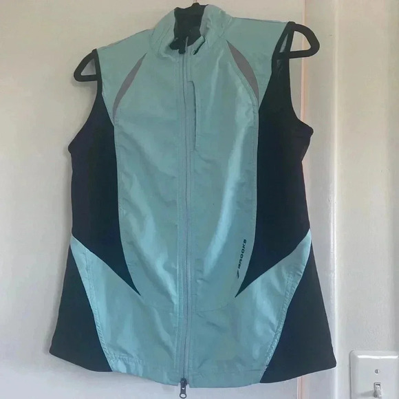 BROOKS Running Blue & Black Sleeveless Vest Full Zip Sz  Medium Reflective - Picture 1 of 7